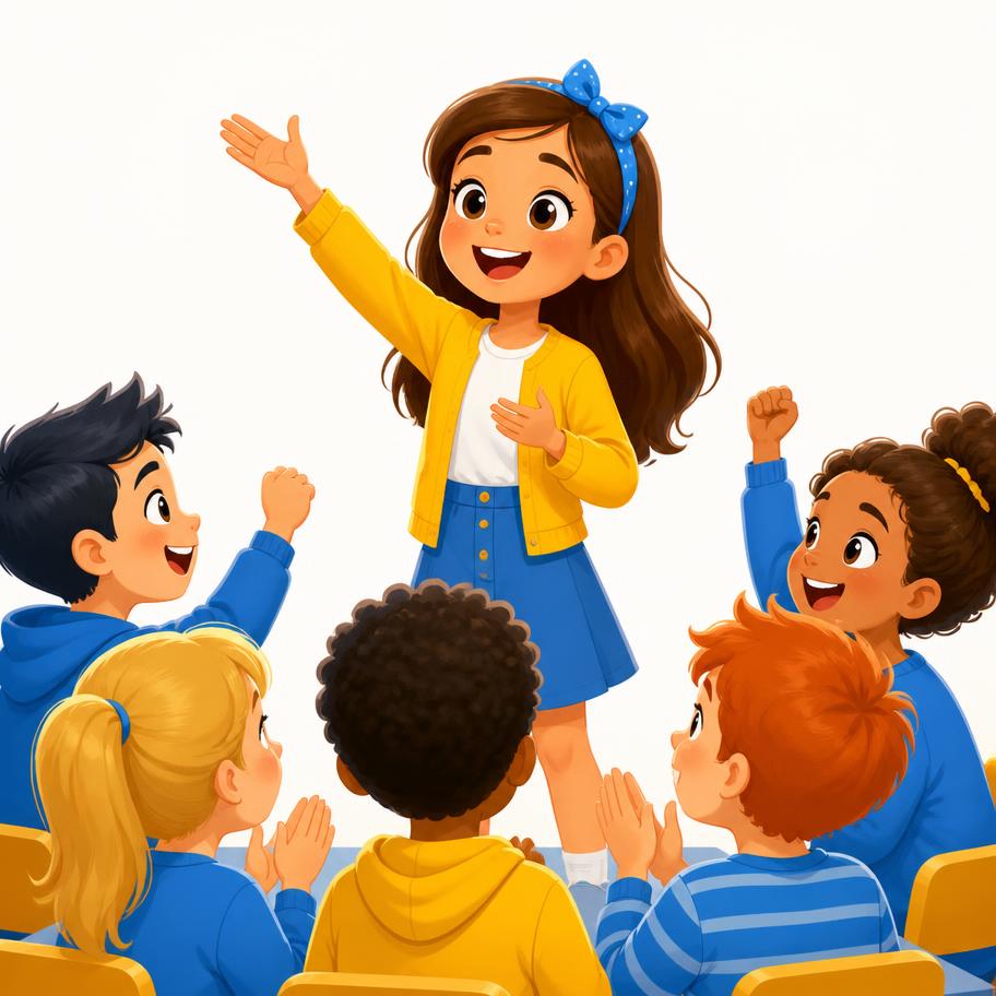 Chica animándose a hablar frente a su clase